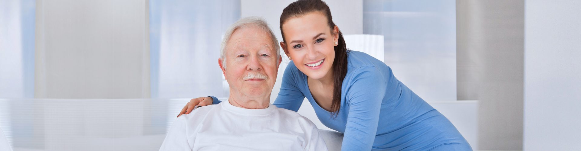 young pretty woman and old man smiling